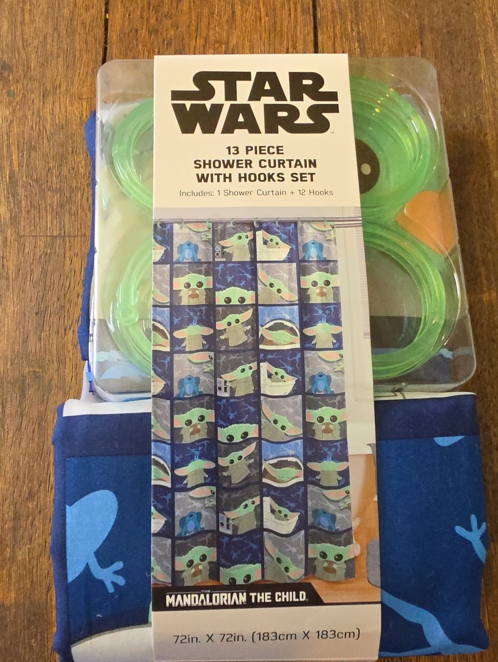 Star Wars Grogu Blue and Green Shower Curtain Set
